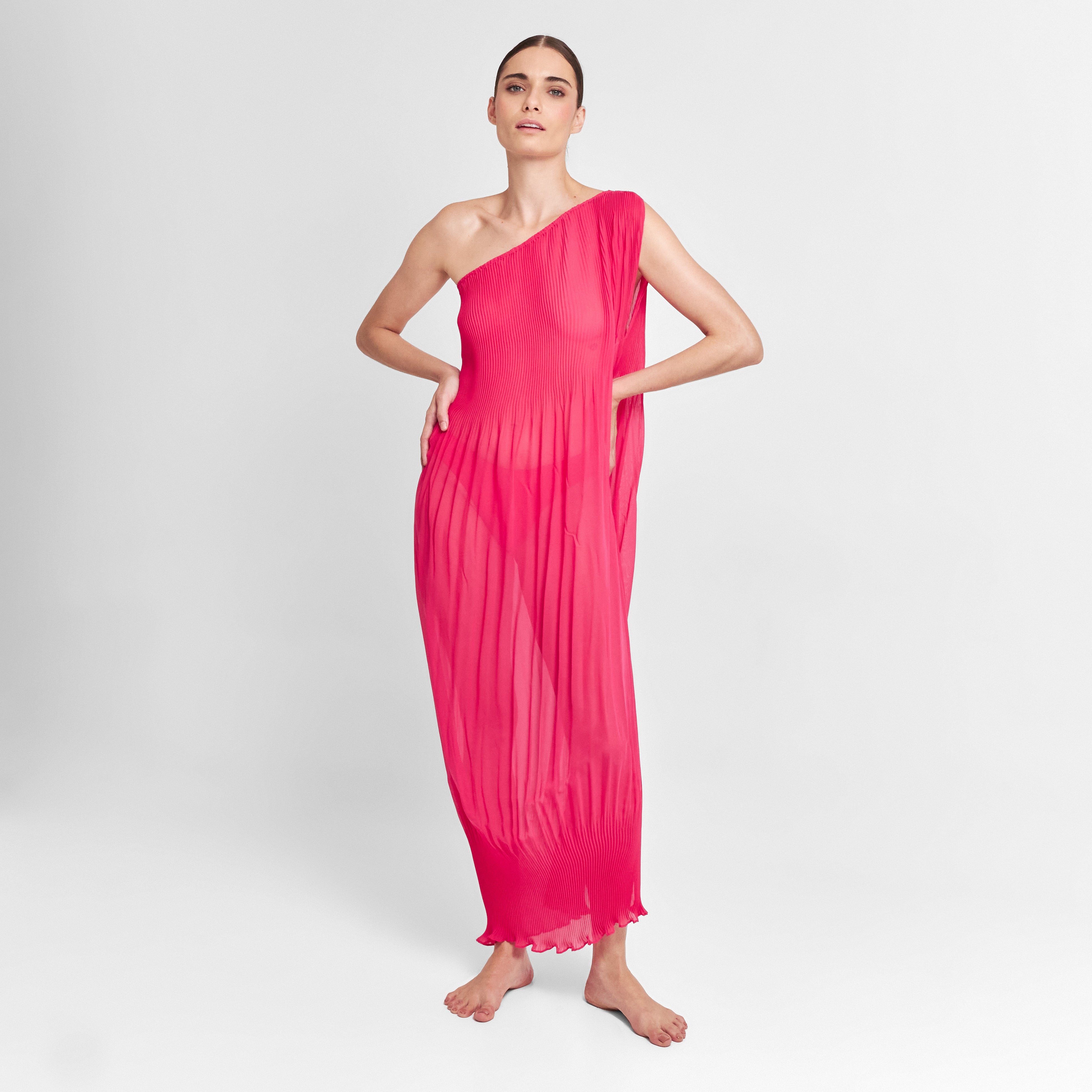 One Shoulder Maxi Tunic Fuchsia