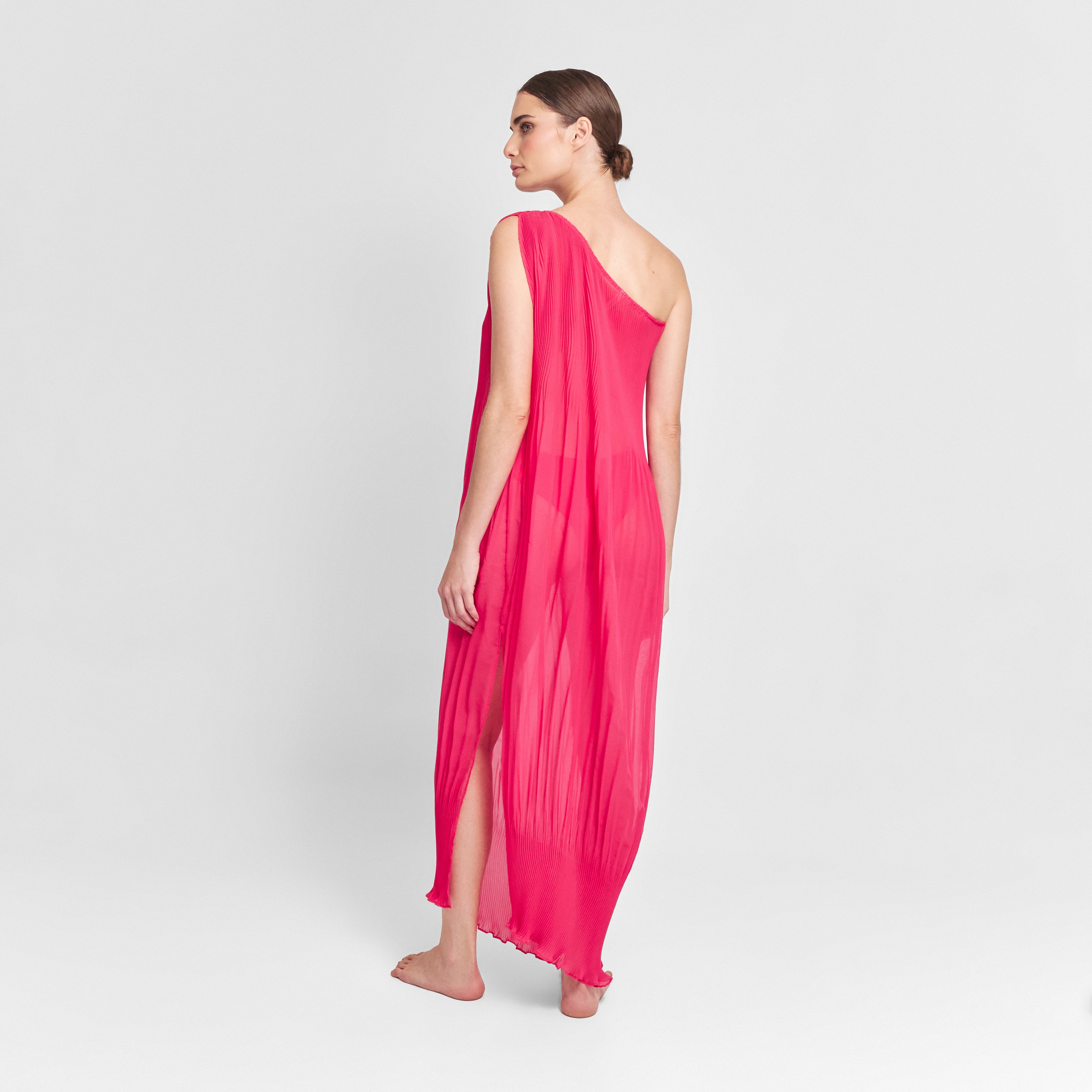 One Shoulder Maxi Tunic Fuchsia