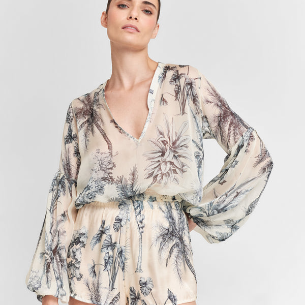 BLOUSE VISCOSE & SILK GRASSE BLEUE 432