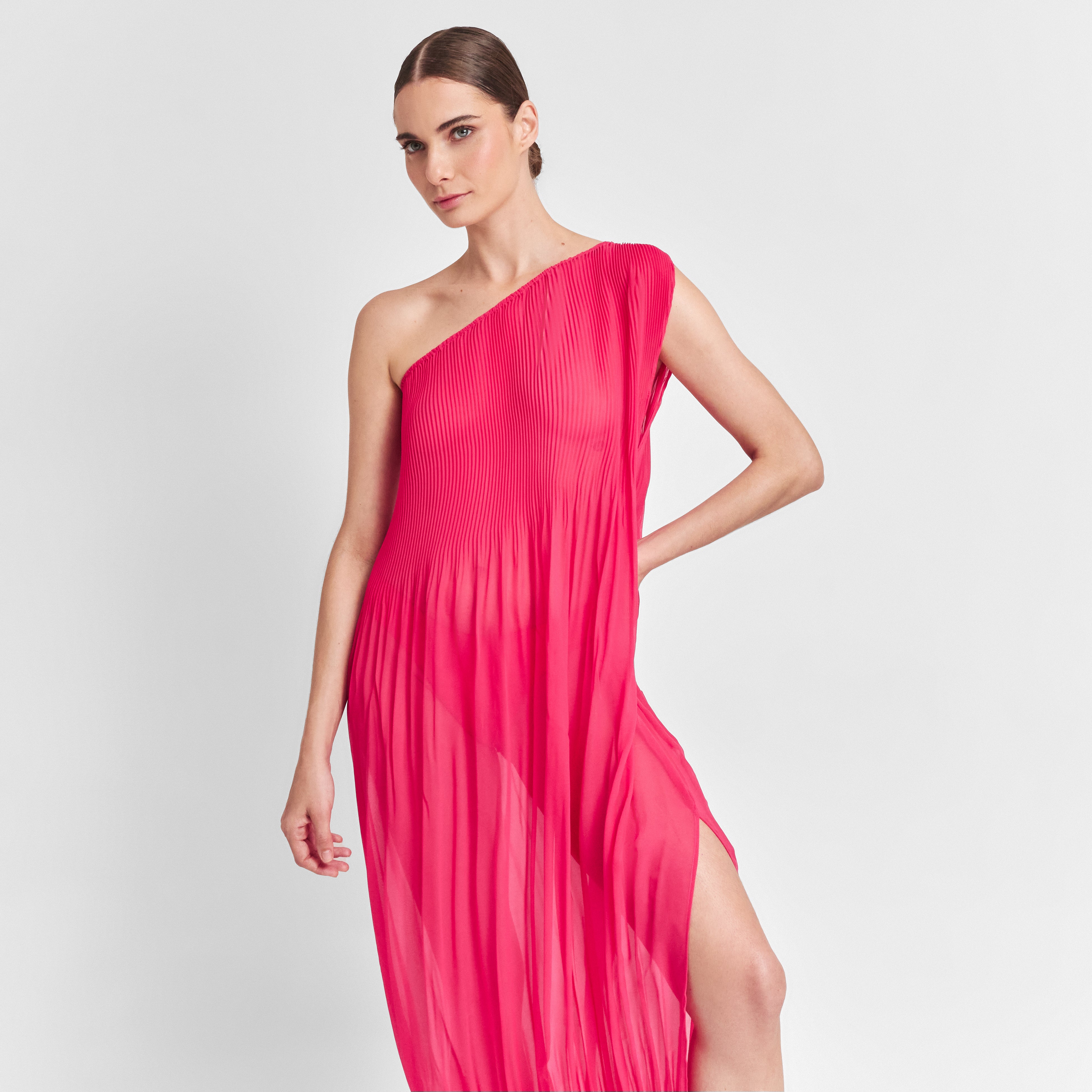 One Shoulder Maxi Tunic Fuchsia