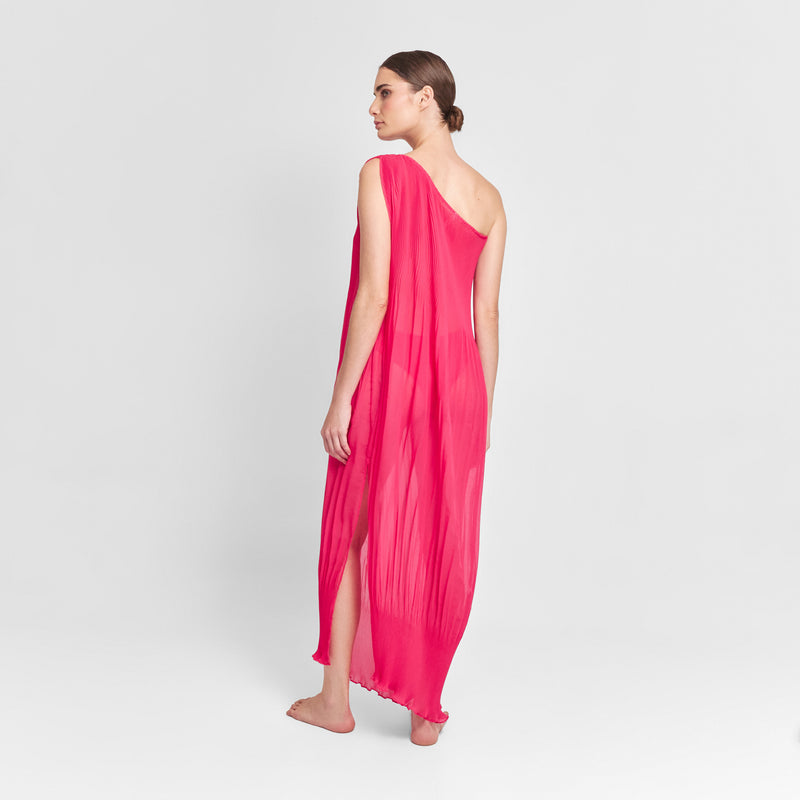 ONE SHOULDER MAXI TUNIC 100% POLYESTER FUCHSIA 396