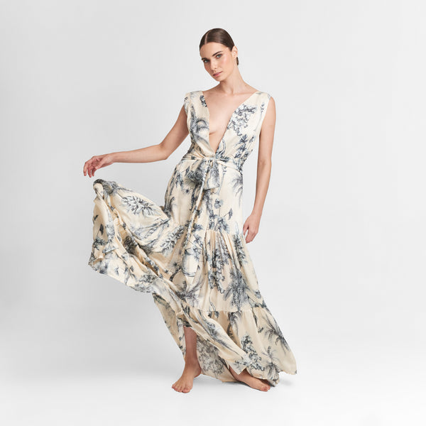 MAXI DRESS VISCOSE & SILK GRASSE BLEUE 271