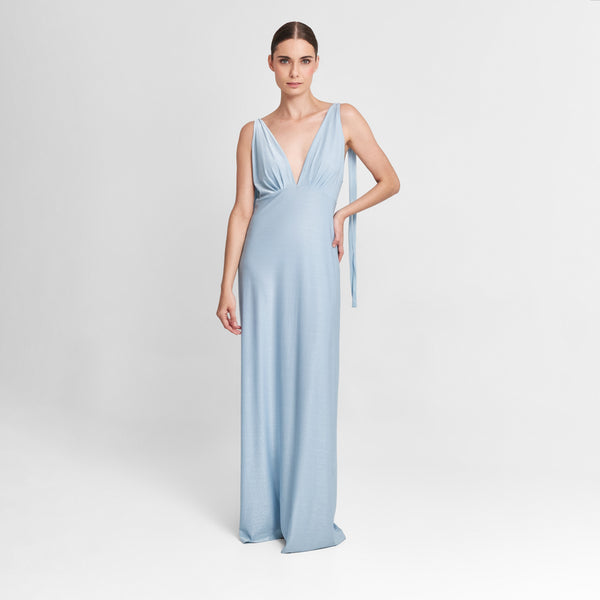 MAXI DRESS POLYAMIDE & METALLIC FIBER CELESTE 299
