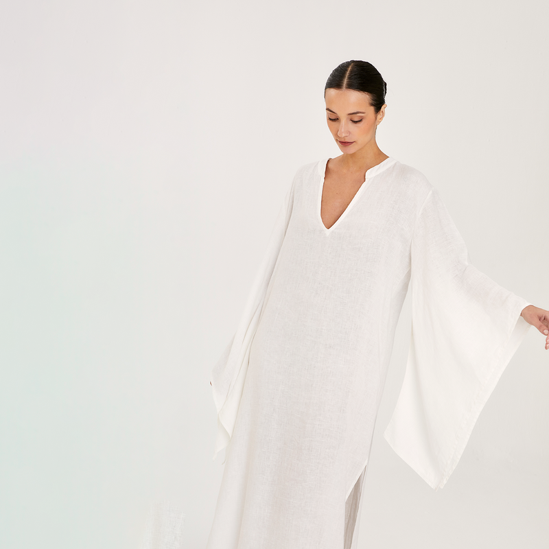 LONG KAFTAN 100% LINEN BLANC 351