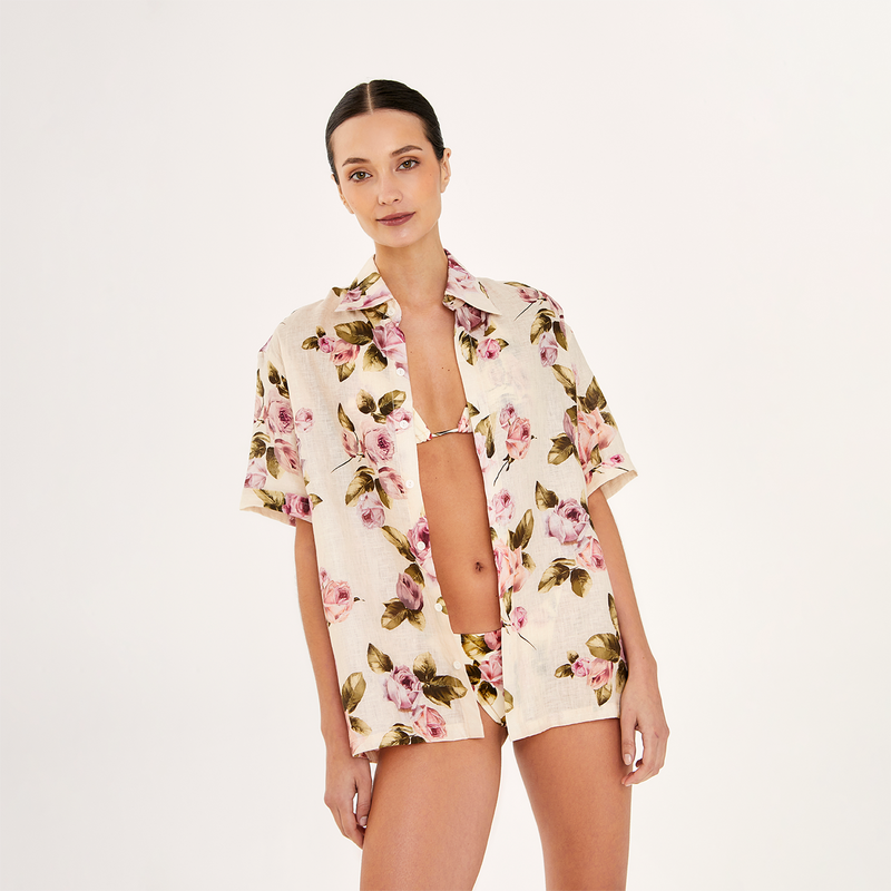 MENS SHIRT 100% LINEN ROSE 551