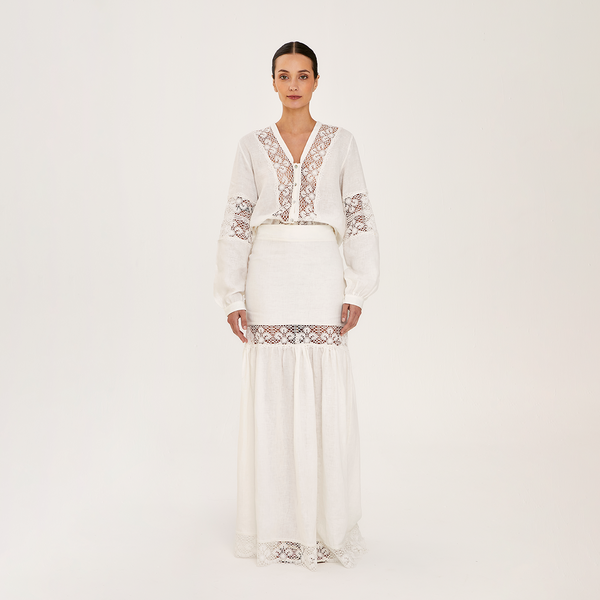 MERMAID SKIRT 100% LINEN BLANC 523A