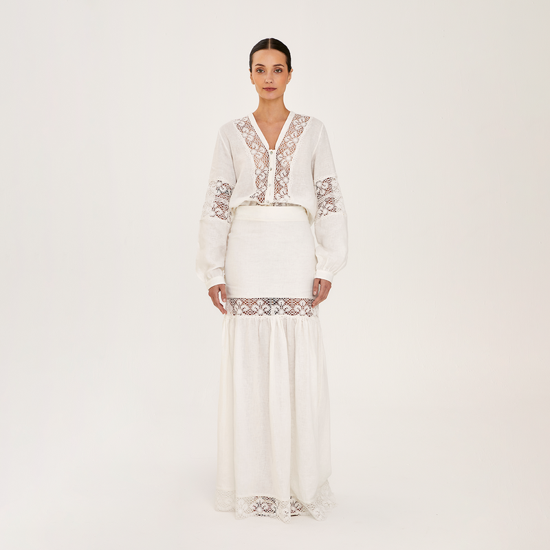 MERMAID SKIRT 100% LINEN BLANC 523A