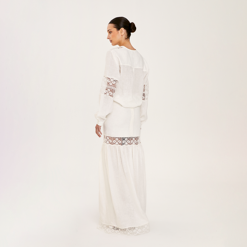 MERMAID SKIRT 100% LINEN BLANC 523A