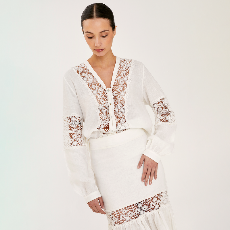 BLOUSE 100% LINEN BLANC 436