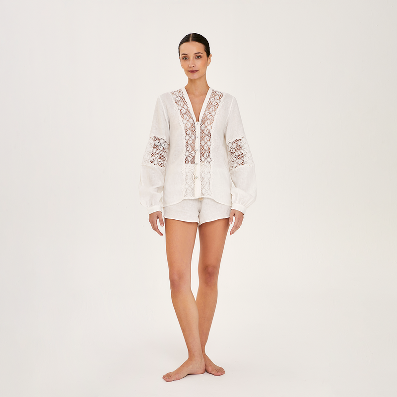 BLOUSE 100% LINEN BLANC 436