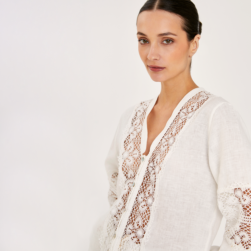 BLOUSE 100% LINEN BLANC 436