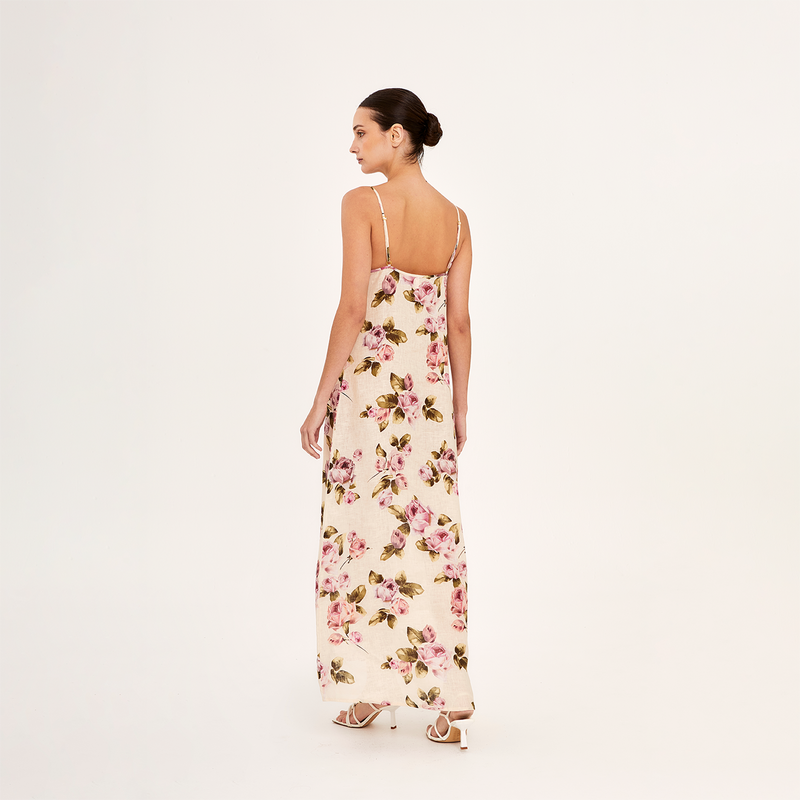 MIDI SLIP DRESS 100% LINEN ROSE 257