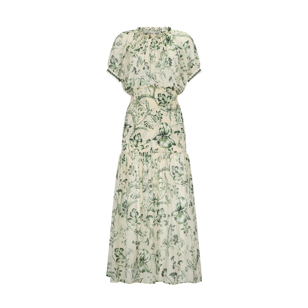 MAXI DRESS COTTON SILK CHIFFON GREEN COURT 255A