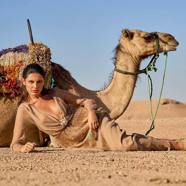 LONG DRESS 100% SILK CHIFFON DUNE 252