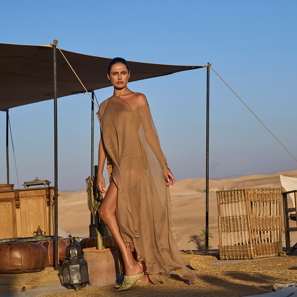 PONCHO 100% SILK CHIFFON DUNE 342