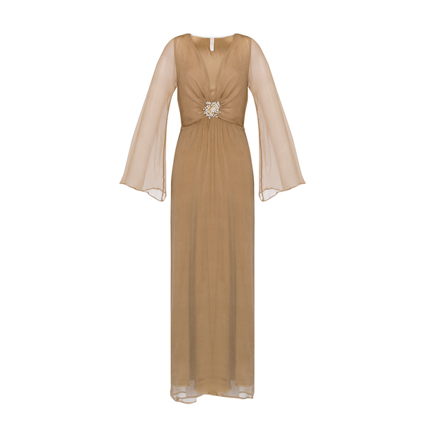 LONG DRESS 100% SILK CHIFFON DUNE 252