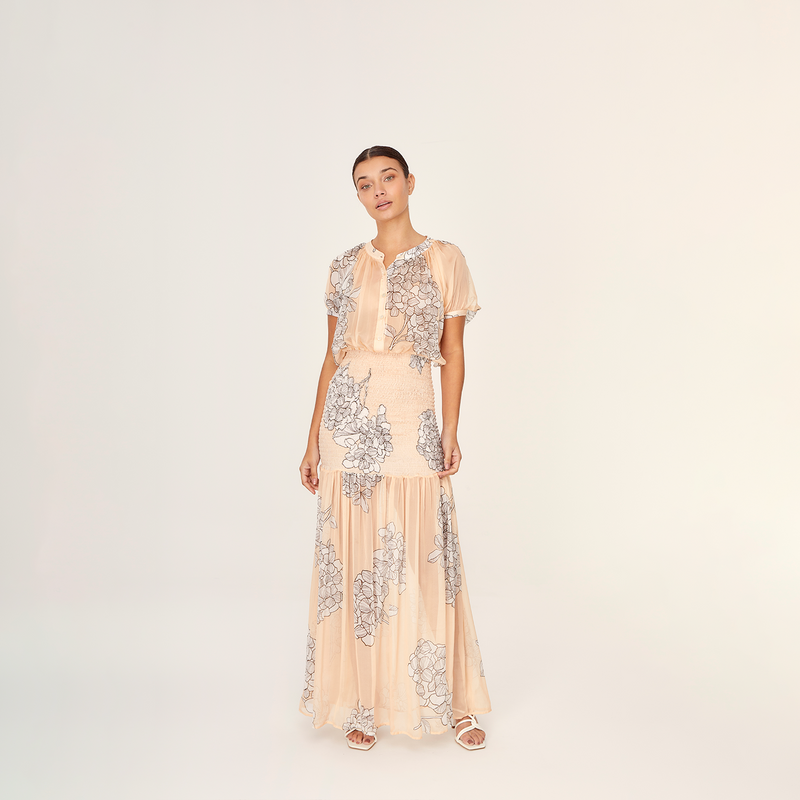 MAXI DRESS 100% SILK CHIFFON HORTENSE MAUVE 255