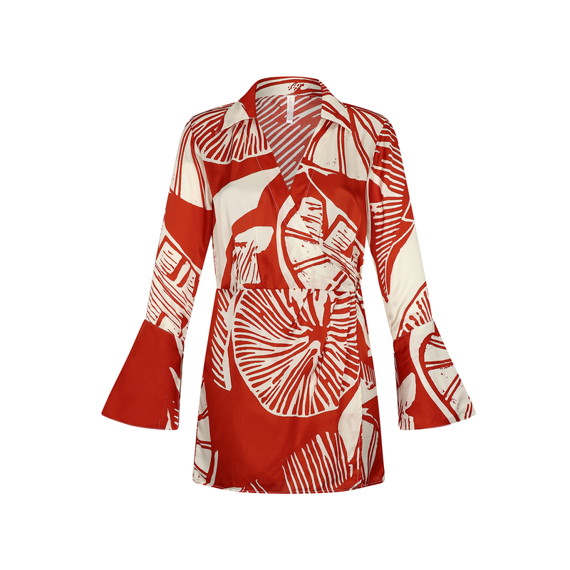 MINI WRAP DRESS SILK VISCOSE RED LEMON 227