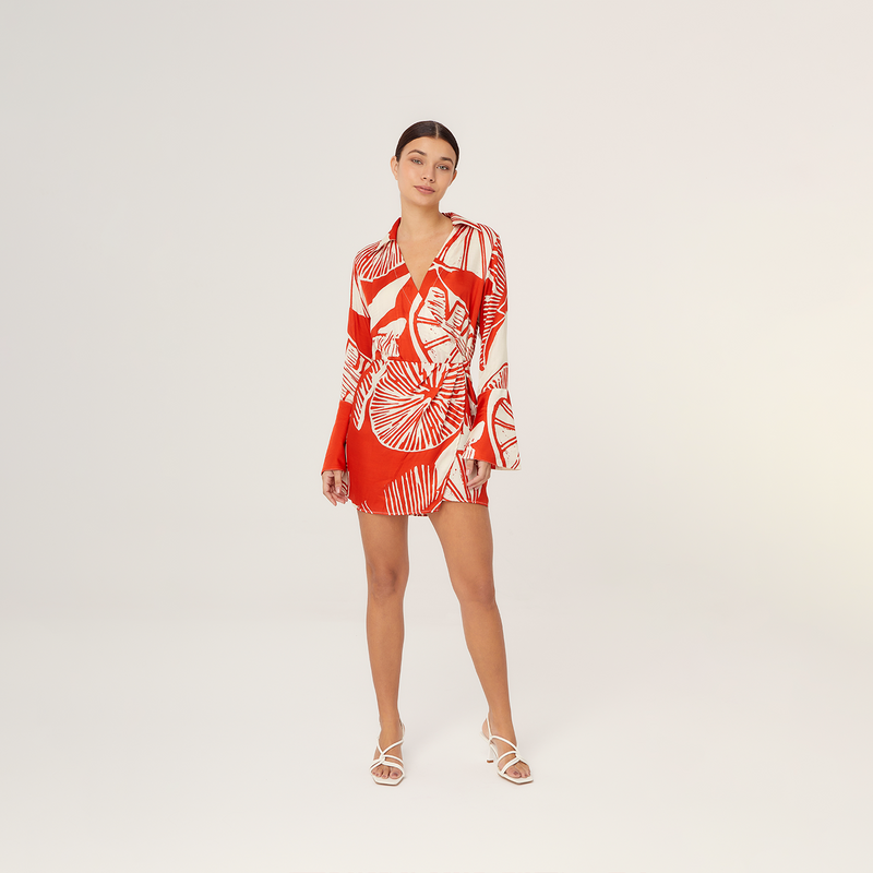 MINI WRAP DRESS SILK VISCOSE RED LEMON 227