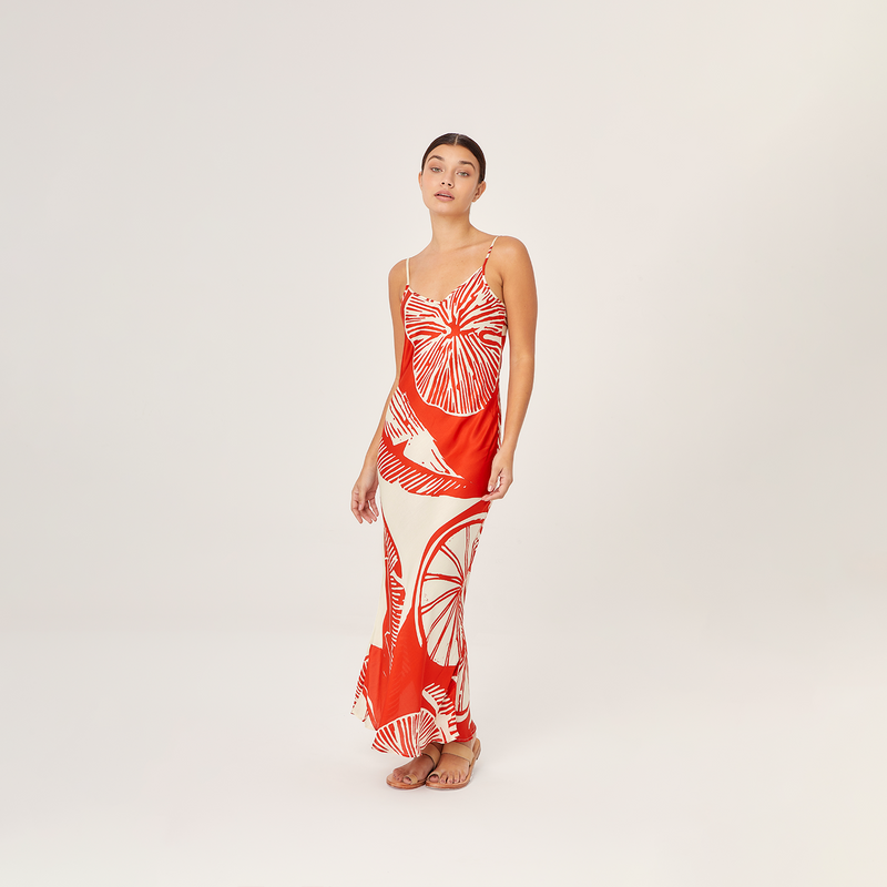 MIDI SLIP DRESS SILK VISCOSE RED LEMON 297