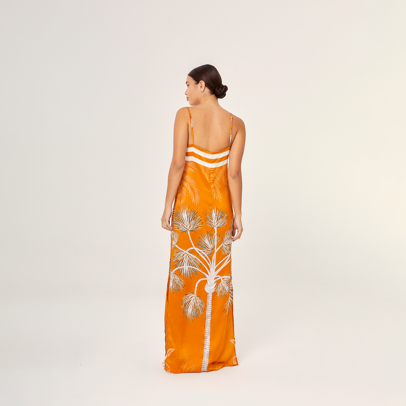 SLIP DRESS 100% SILK VILLA ORANGE 294A