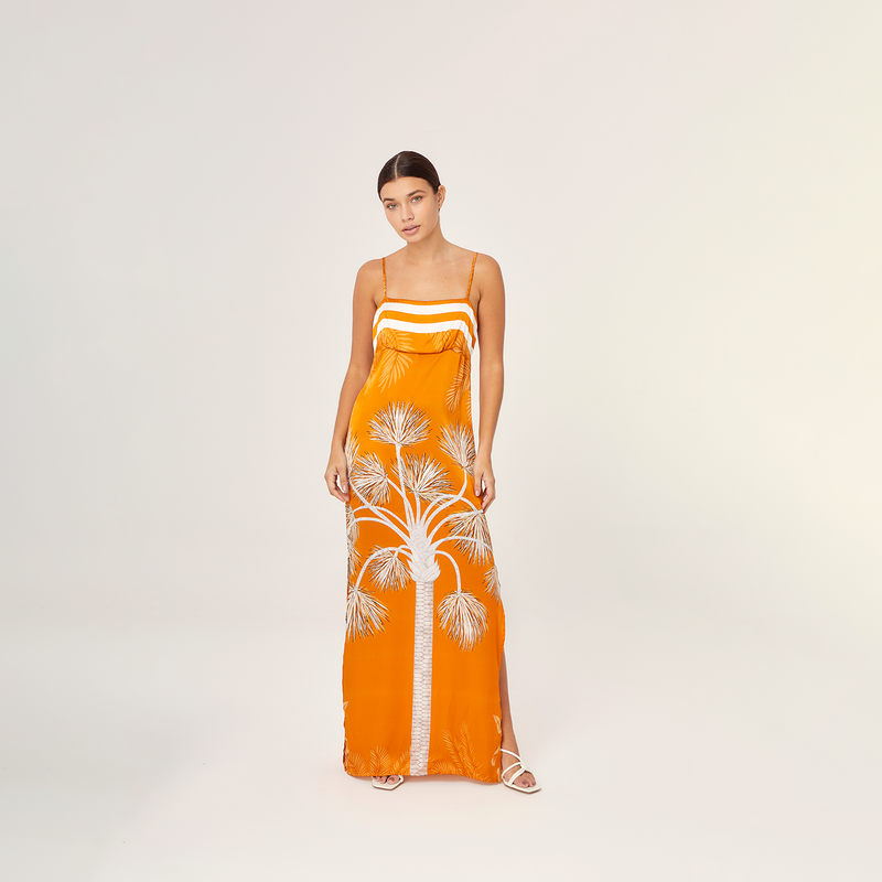 SLIP DRESS 100% SILK VILLA ORANGE 294A