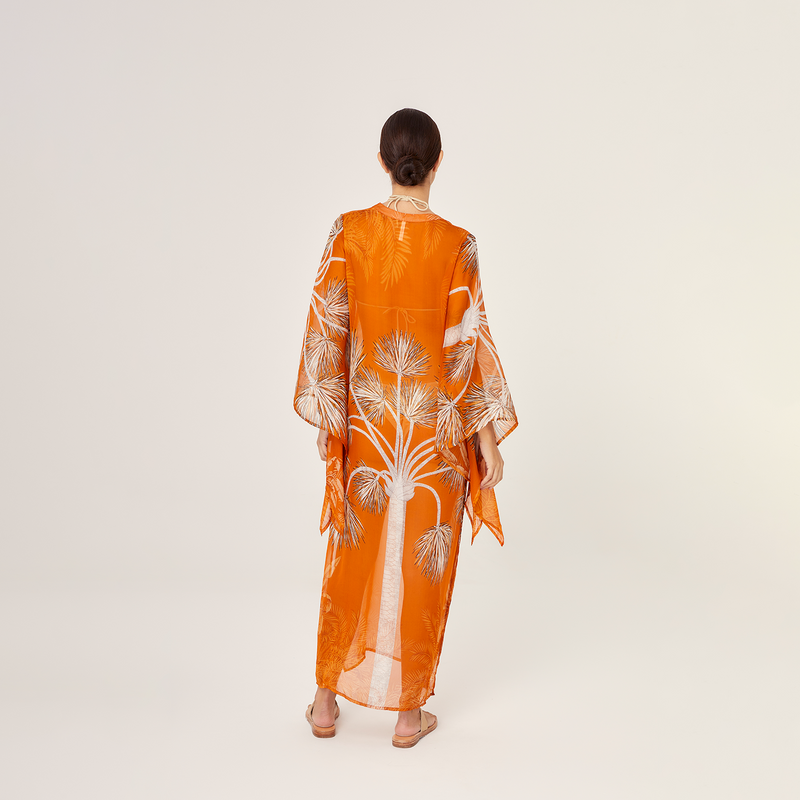 LONG KAFTAN 100% SILK CHIFFON VILLA ORANGE 351