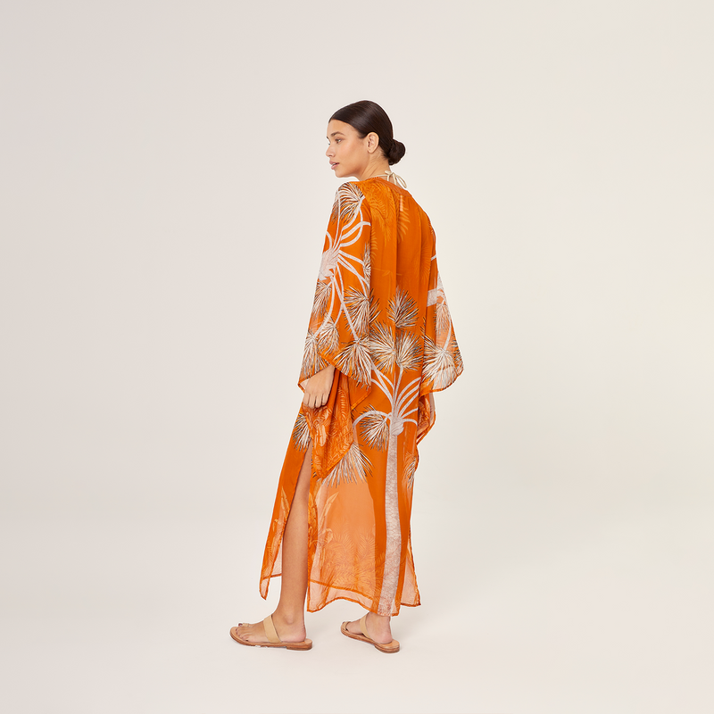 LONG KAFTAN 100% SILK CHIFFON VILLA ORANGE 351