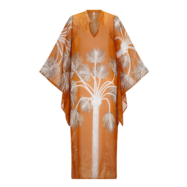 LONG KAFTAN 100% SILK CHIFFON VILLA ORANGE 351