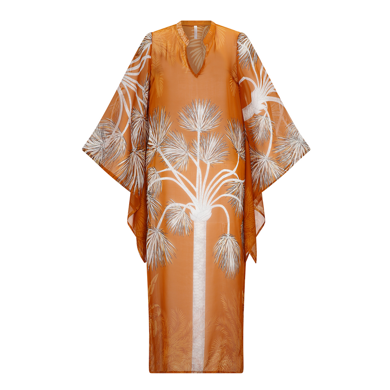LONG KAFTAN 100% SILK CHIFFON VILLA ORANGE 351