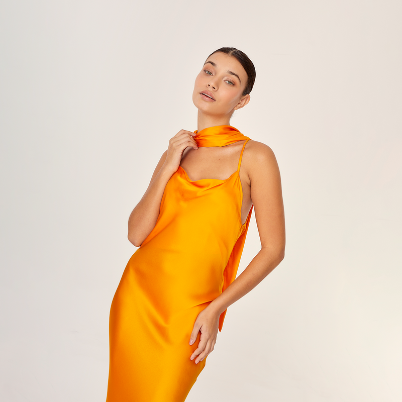 SLIP MAXI DRESS SILK ELASTANE PAPAYA 273