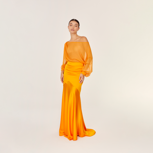 BLOUSE 100% SILK CHIFFON PAPAYA 439