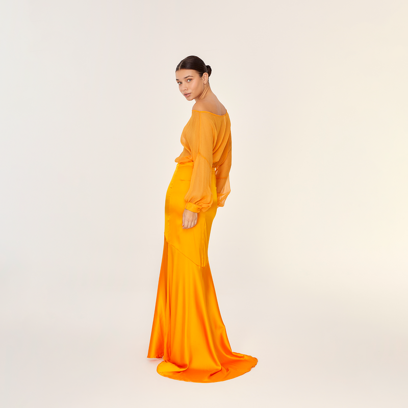 BLOUSE 100% SILK CHIFFON PAPAYA 439