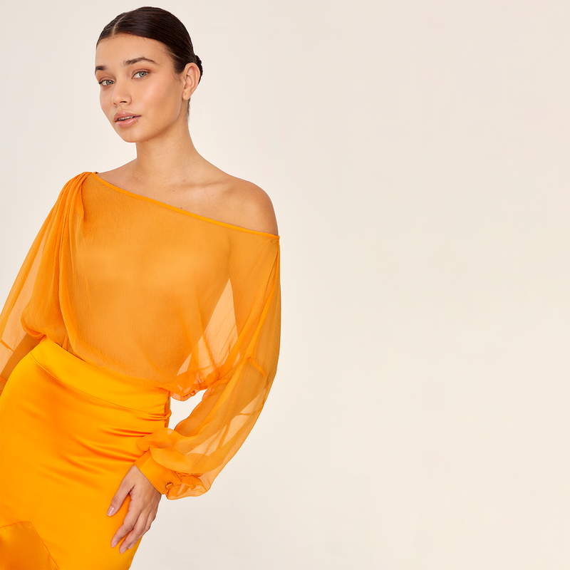 BLOUSE 100% SILK CHIFFON PAPAYA 439