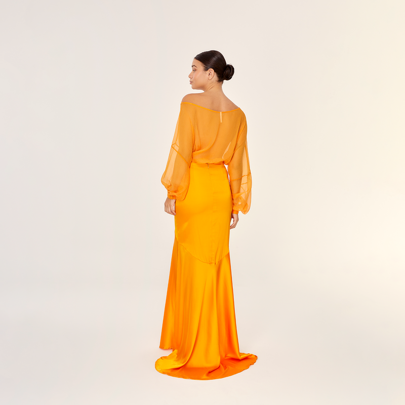 BLOUSE 100% SILK CHIFFON PAPAYA 439