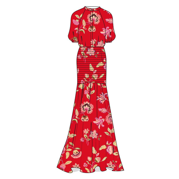 MAXI DRESS COTTON SILK CHIFFON POMEGRANATE 255