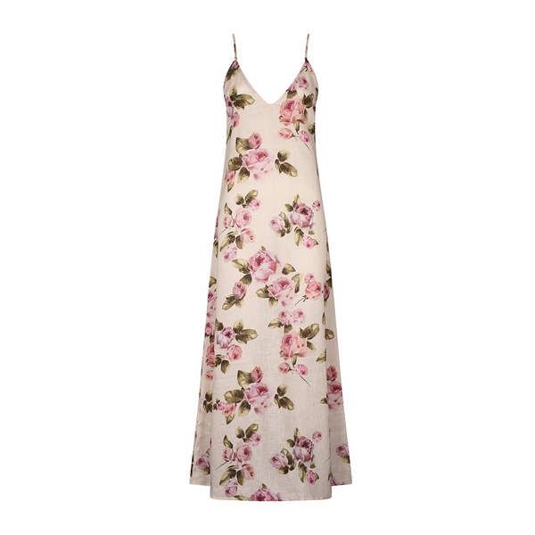 MIDI SLIP DRESS 100% LINEN ROSE 257