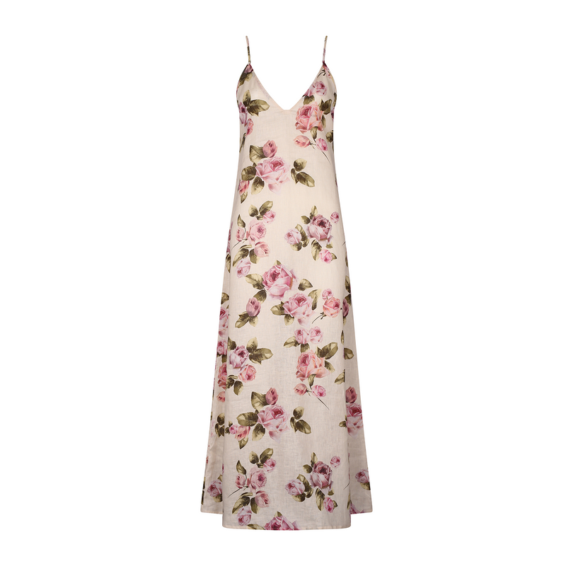 MIDI SLIP DRESS 100% LINEN ROSE 257