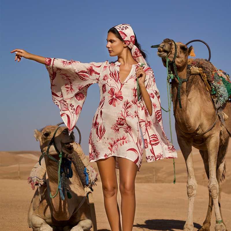 MINI DRESS 100% LINEN ROUGE 213A