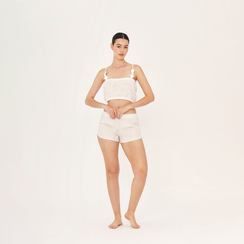 CROP TOP 100% LINEN BLANC 402B