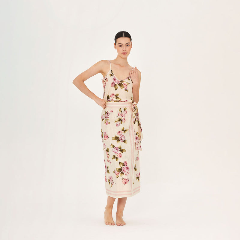 WRAP SKIRT 100% LINEN ROSE 527 LI