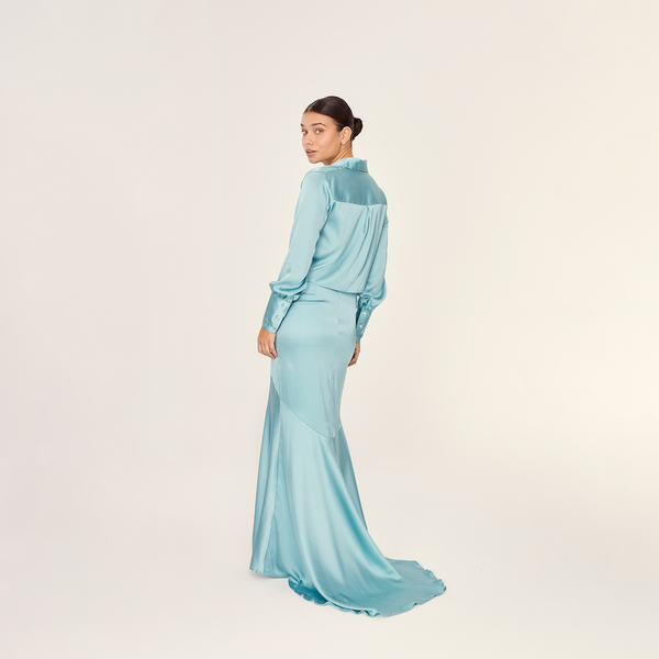 SHIRT SILK ELASTANE TURQUOISE 447