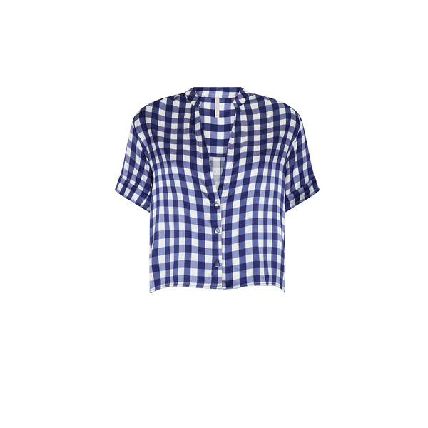 SHIRT 100% SILK VICHY BLU 414
