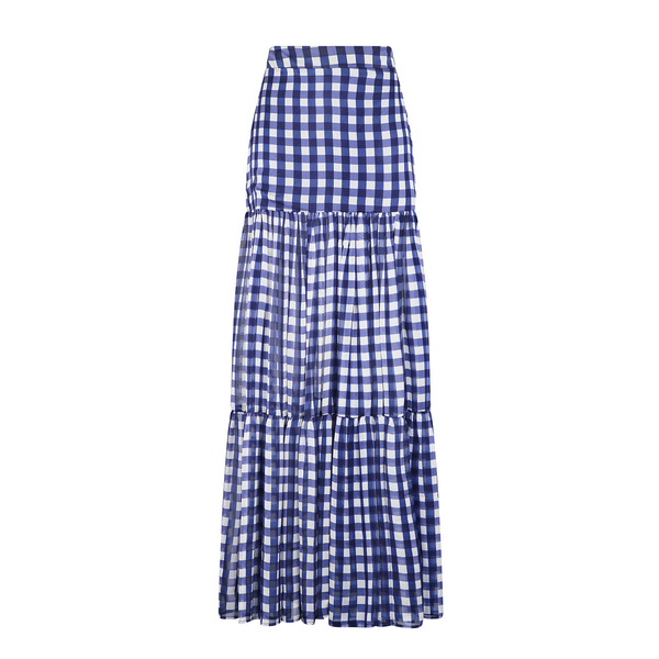 MAXI SKIRT 100% SILK CHIFFON VICHY BLU 510