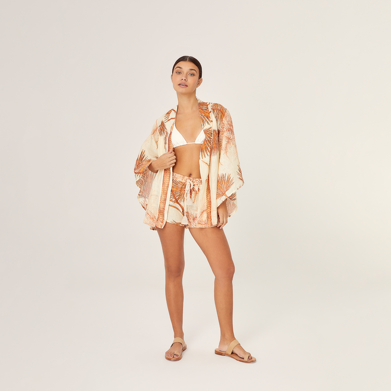 KIMONO 100% LINEN VILLA ORANGE 371