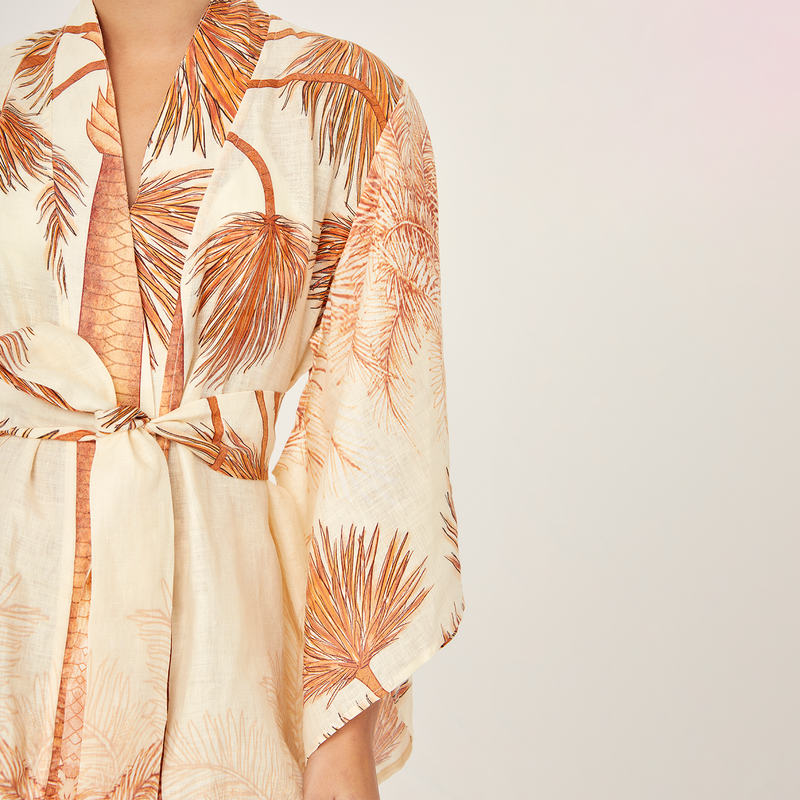KIMONO 100% LINEN VILLA ORANGE 371