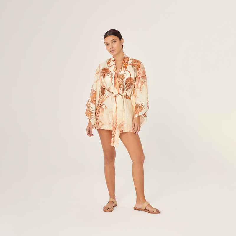 KIMONO 100% LINEN VILLA ORANGE 371