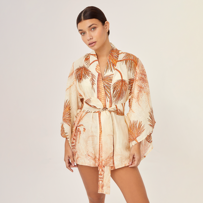 KIMONO 100% LINEN VILLA ORANGE 371