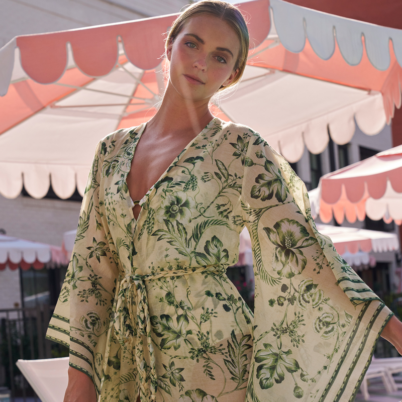 MAXI OPEN TUNIC COTTON SILK CHIFFON GREEN COURT 330