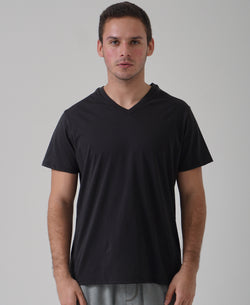 Camiseta cuello V hombre 100% Algodón Pima 30/1 Negro